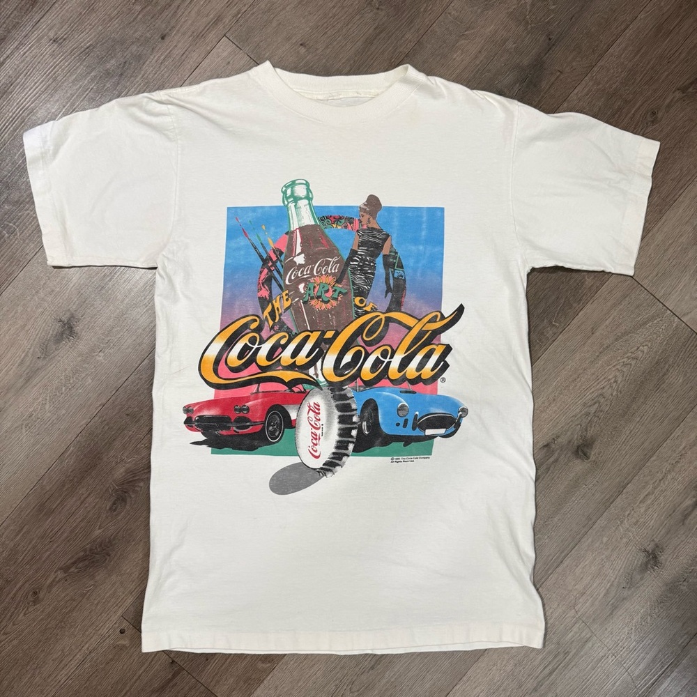 Vintage 1990 Art of Coca-Cola T Shirt Medium Single Stitch Corvette 90s Rare